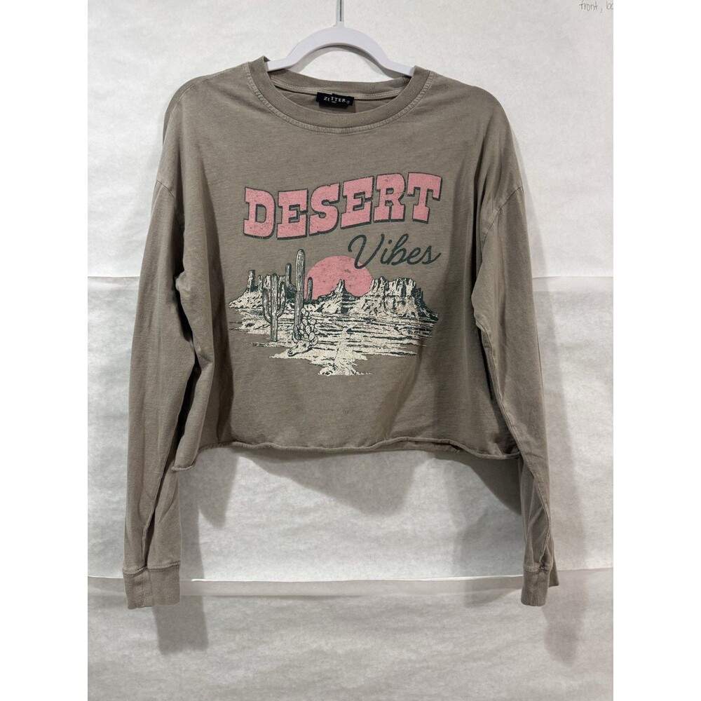 Zutter Womens Sz Sm Grey Cropped Crew Neck Sweatshirt Desert Vibes Cowboy West